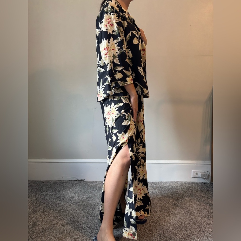 Y2K‎ Silk Fairycore Black Floral Whimsical Set Maxi dress Button Down Top Large - Picture 5 of 11